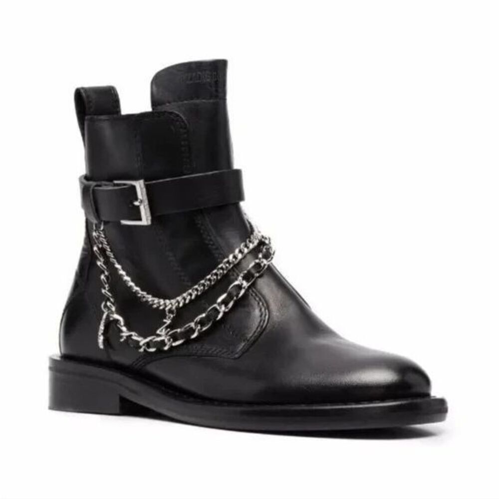 New Zadig & Voltaire Laureen High Chain Leather Zip Boots Sz EU 40 US 10